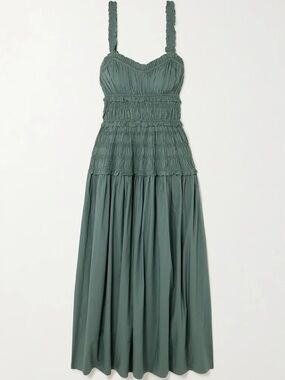 Doen Marianne shirred organic cotton-poplin midi dress in grey size medium